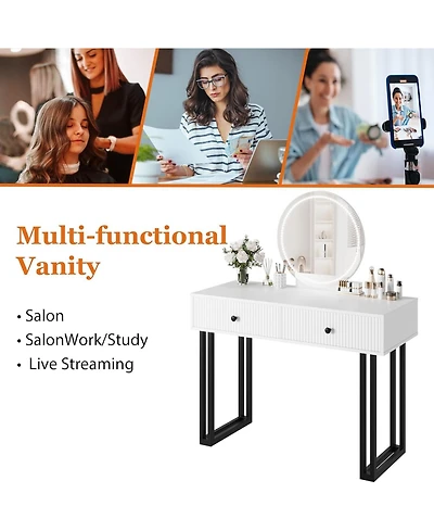 Gaomon Vanity Desk with Mirror & 3-Color Led Lights, Modern Design with Storage