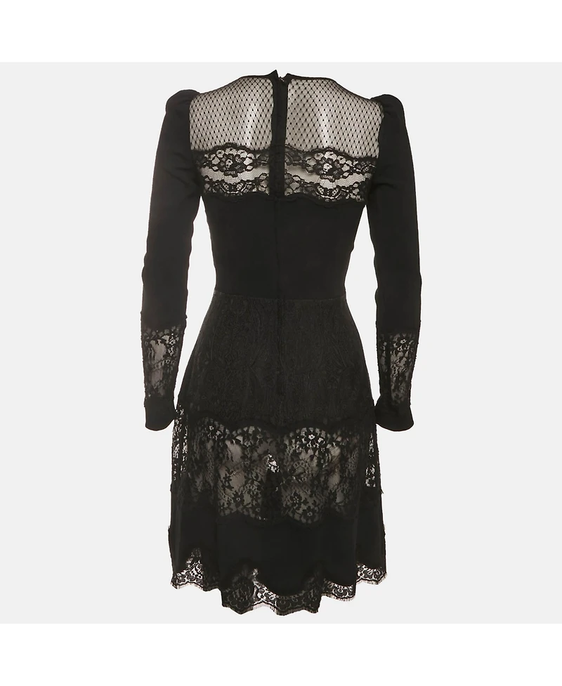 Pre-Owned Dolce & Gabbana Women's Black Brocade Mesh Floral Lace Mini Dress