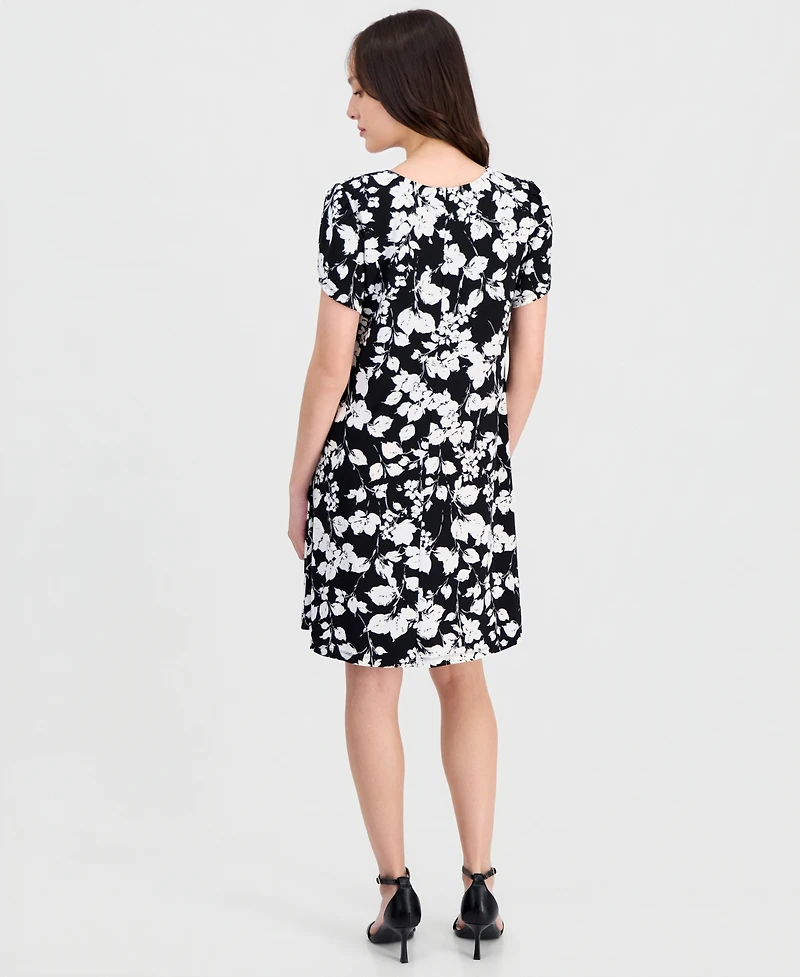 Anne Klein Essentials Petite Tulip-Sleeve Printed Swing Dress