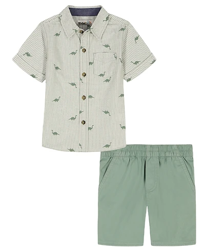 Kids Headquarters Boys' 2T-5 Short-Sleeve Dino Print Striped Shirt & Shorts, 2-Piece Set