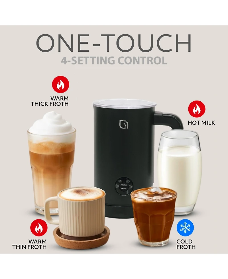 Willow Kitchen 4-in-1 Electric Milk Frother and Steamer -Barista Quality Froth Steam - Hot Cold Foam Options
