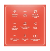 RadioShack 110W Wireless Speaker, Bluetooth/Usb/Aux, Guitar & Mic, Led Lights Metallic Finish and Grill For Powerful Sound – 4001986