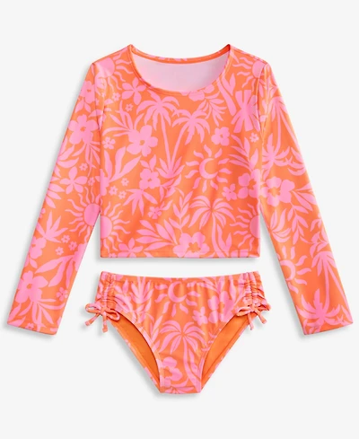 Breaking Waves Girls' 7-16 Tropical-Floral-Print Back-Cutout Swimsuit, 2-Piece Set