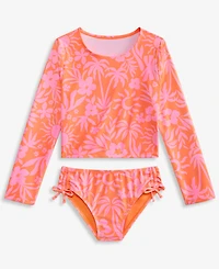Breaking Waves Girls' 7-16 Tropical-Floral-Print Back-Cutout Swimsuit, 2-Piece Set