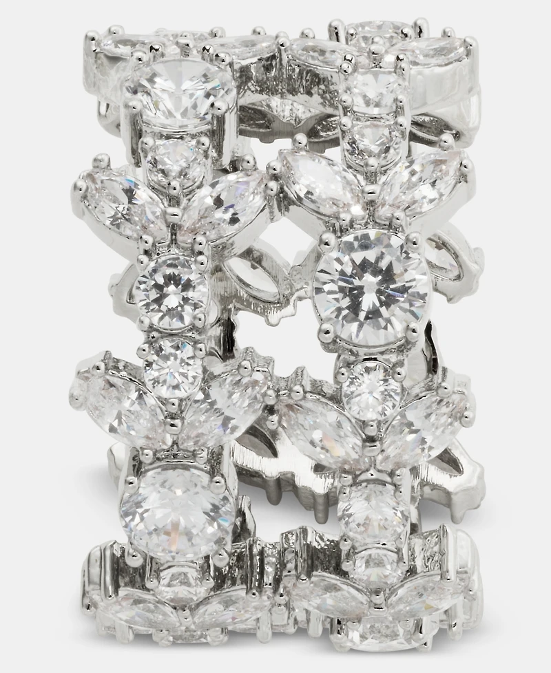 Givenchy Silver-Tone Statement Drama Cubic Zirconia Two-Row Ring