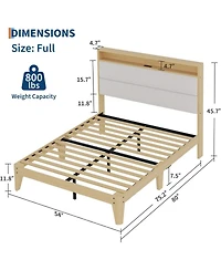 gaomon Boucle Upholstered Bed Frame with Led & Charging Station, Solid Wood Slats, No Box Spring - Full