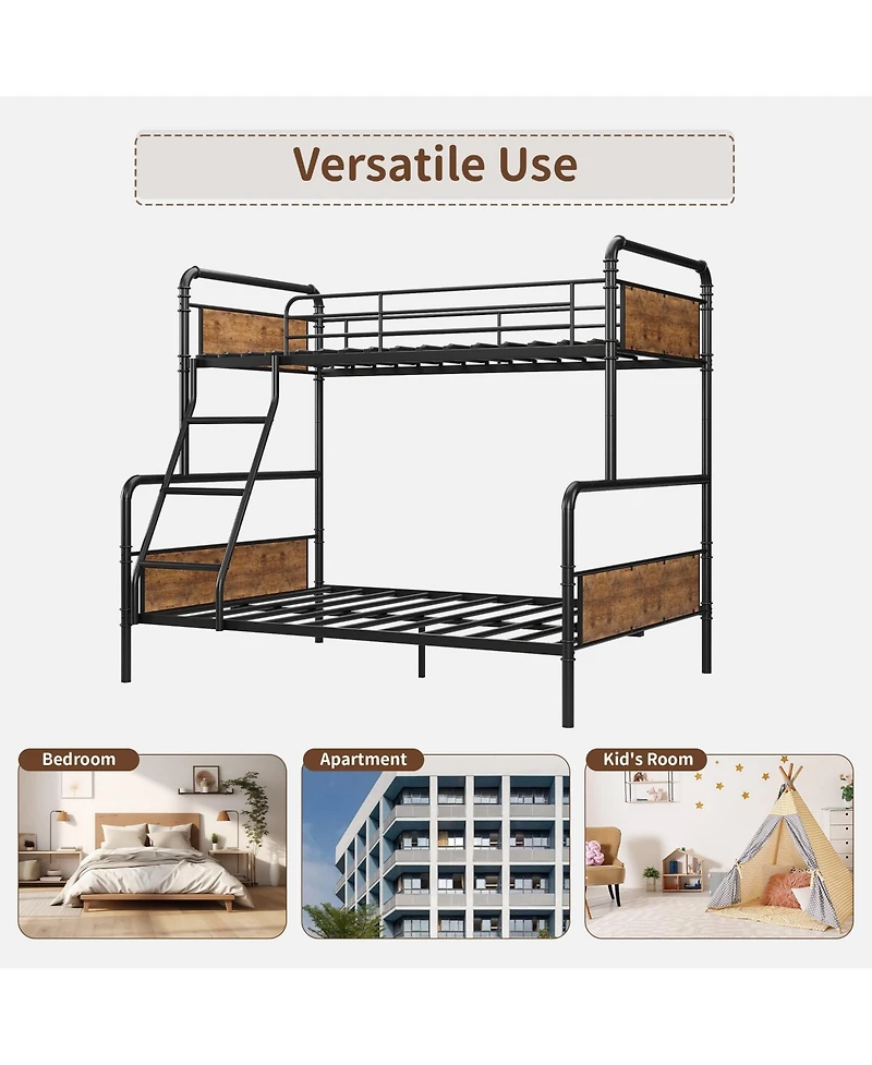 gaomon Bunk Bed Twin Over Full with High Guardrail and Ladder, Convertible Metal Bunk Beds