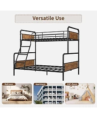 gaomon Bunk Bed Twin Over Full with High Guardrail and Ladder, Convertible Metal Bunk Beds