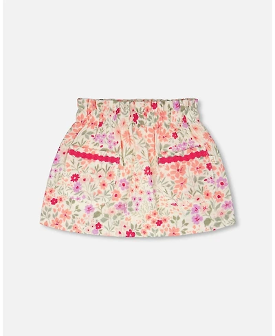 Deux par Baby Girls Muslin Skort Off White Printed Flowers