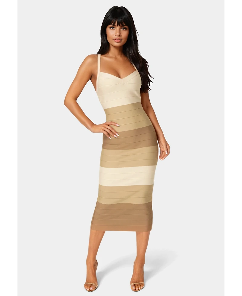 Bebe Women's Colorblock Bandage Midi Dress