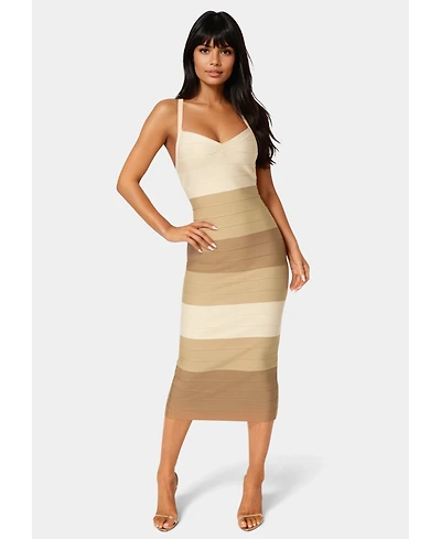 Bebe Women's Colorblock Bandage Midi Dress