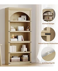 gaomon 69Inch Farmhouse Arched Bookshelf, Tall Bookcase w/Arche Design, Wooden Arch Book Shelf with Wooden Base