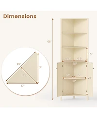 Volenca 68" Tall Corner Bathroom Cabinet with 5 Shelves and 2 Fluted Doors, Space-Saving