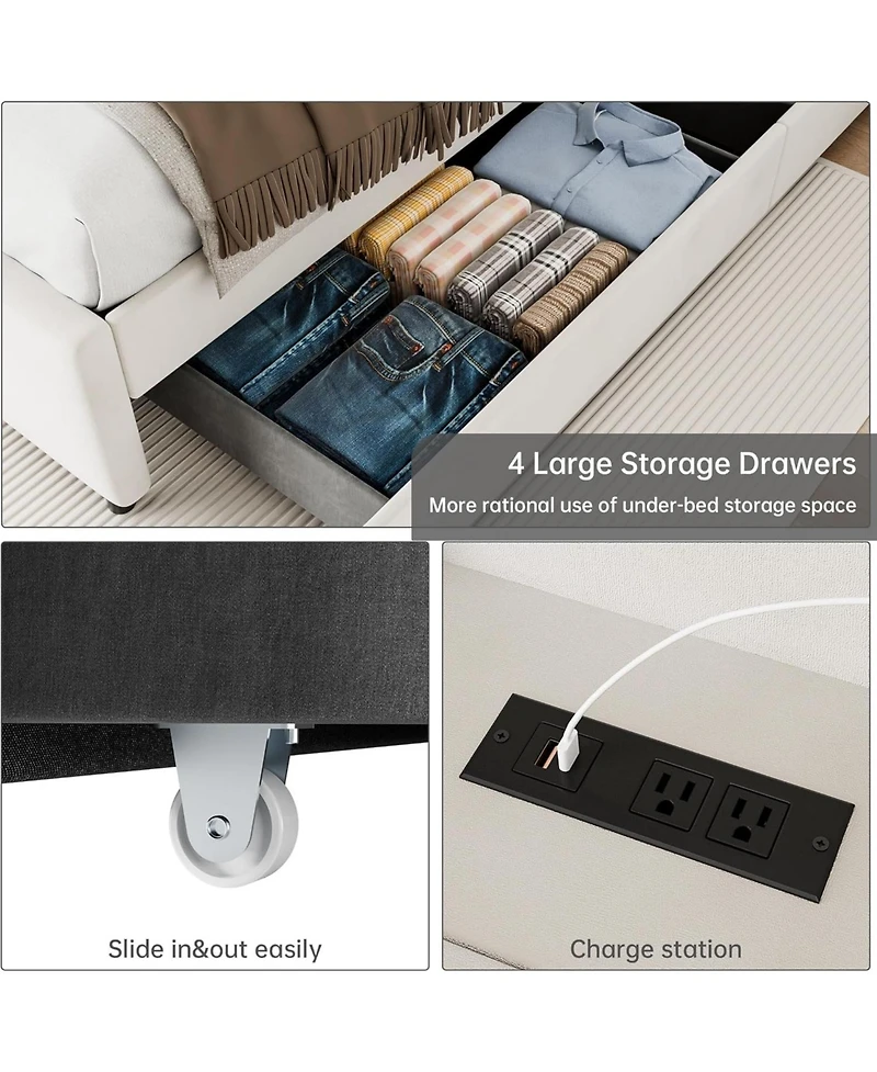 gaomon Full Upholstered Platform Bed Frame with Trundle