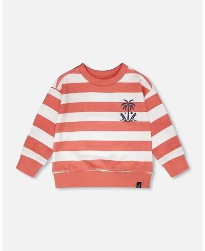 Deux par Baby Boys French Terry Sweatshirt Brick and White Stripes
