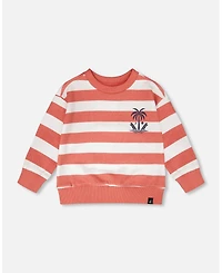 Deux par Baby Boys French Terry Sweatshirt Brick and White Stripes
