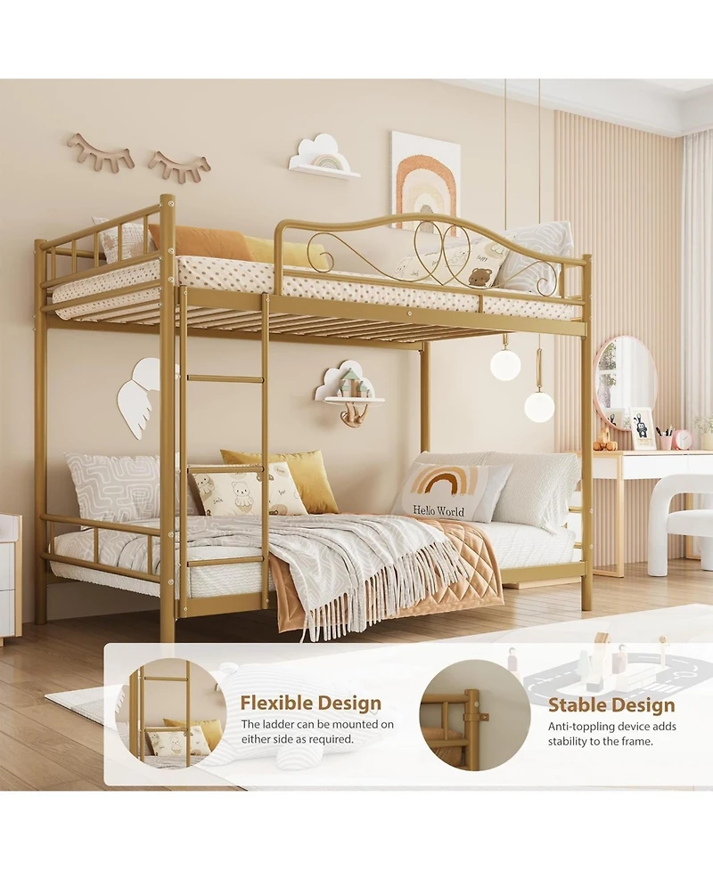 gaomon Twin Over Twin Bunk Bed with Ladder & Full Guardrails, Heavy-Duty Metal Frame, 400 lb Capacity, Space-Saving, Noise-Free, Gold