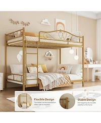 gaomon Twin Over Twin Bunk Bed with Ladder & Full Guardrails, Heavy-Duty Metal Frame, 400 lb Capacity, Space-Saving, Noise-Free, Gold