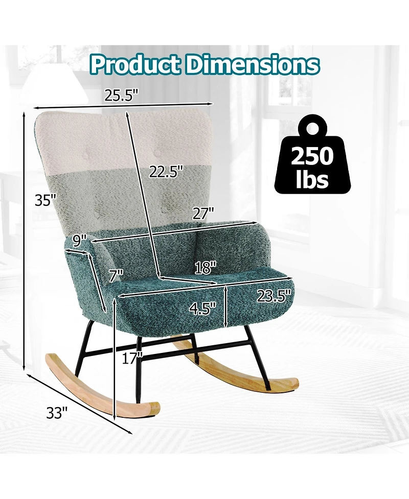 Slickblue Nursery Rocking Chair with Ergonomic Armrests and High Back