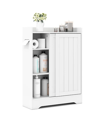 Volenca Slim Bathroom Floor Storage Cabinet with Built-In Toilet Paper Holders