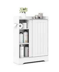 Volenca Slim Bathroom Floor Storage Cabinet with Built-In Toilet Paper Holders