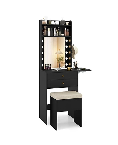Volenca Compact Vanity Desk Set with 3-Color Lighted Mirror and Power Outlets, Makeup Table