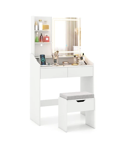 Led Lighted Vanity Desk Makeup Table with 3 Color Lighting Modes