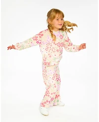 Deux par Toddler Girls French Terry Sweatshirt Pink Printed Flowers - Toddler|Child