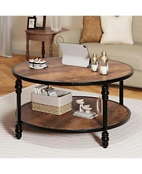 gaomon Round Coffee Table, 31" Coffee Table with Open Storage Shelf, 2-Tier Industrial Circle Wood Center Table for Living Room