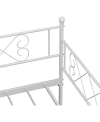 gaomon Twin Daybed with Trundle, Heavy-Duty Metal Slats, Upholstered Headboard, Space-Saving, White
