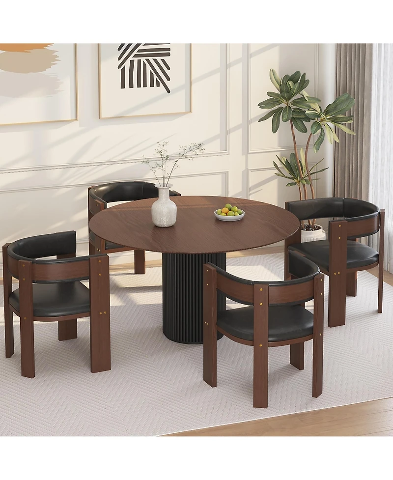 gaomon Set of 4 Modern Pu Leather Upholstered Dining Chairs, Curved Backrest with Rubber Wood Frame