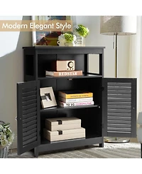 Volenca Wood Freestanding Bathroom Cabinet with Double Shutter Doors, Storage Organizer