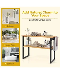 Volenca 2-Tier Solid Teak Wood Bathroom Shelf with Towel Rack