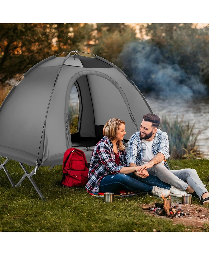 Mecale 2-Person Foldable Camping Cot Tent Combo, Off-Ground Sleeping Shelter for Adults