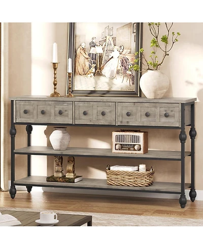 Gaomon 41" Entryway Table, Console Table with 2 Storage Drawers, 3 Tier Industrial Metal Sofa Table, Behind Couch Table, Hallway Table for Entry, Livi