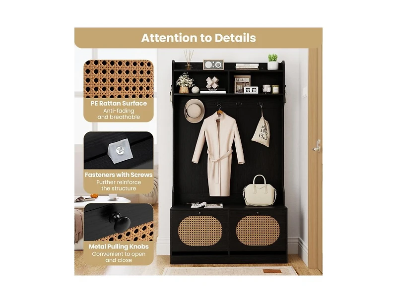 Slickblue Entryway 4-in-1 Hall Tree with Coat Rack and Flip Drawers