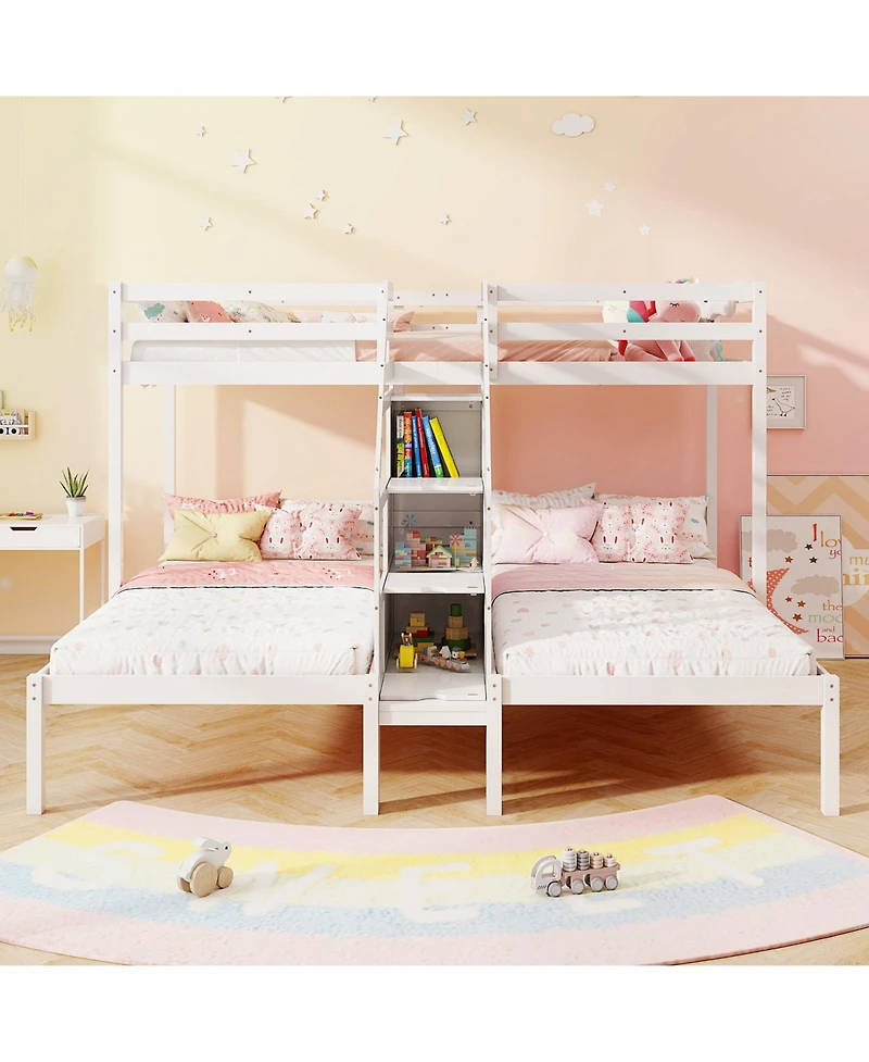 Slickblue Twin Over Twin Bunk Bed with Stair Storage for Kids and Teens - One Size Fits All
