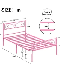 gaomon Twin Metal Platform Bed Frame with Headboard and Footboard, Steel Slat Support, Pink