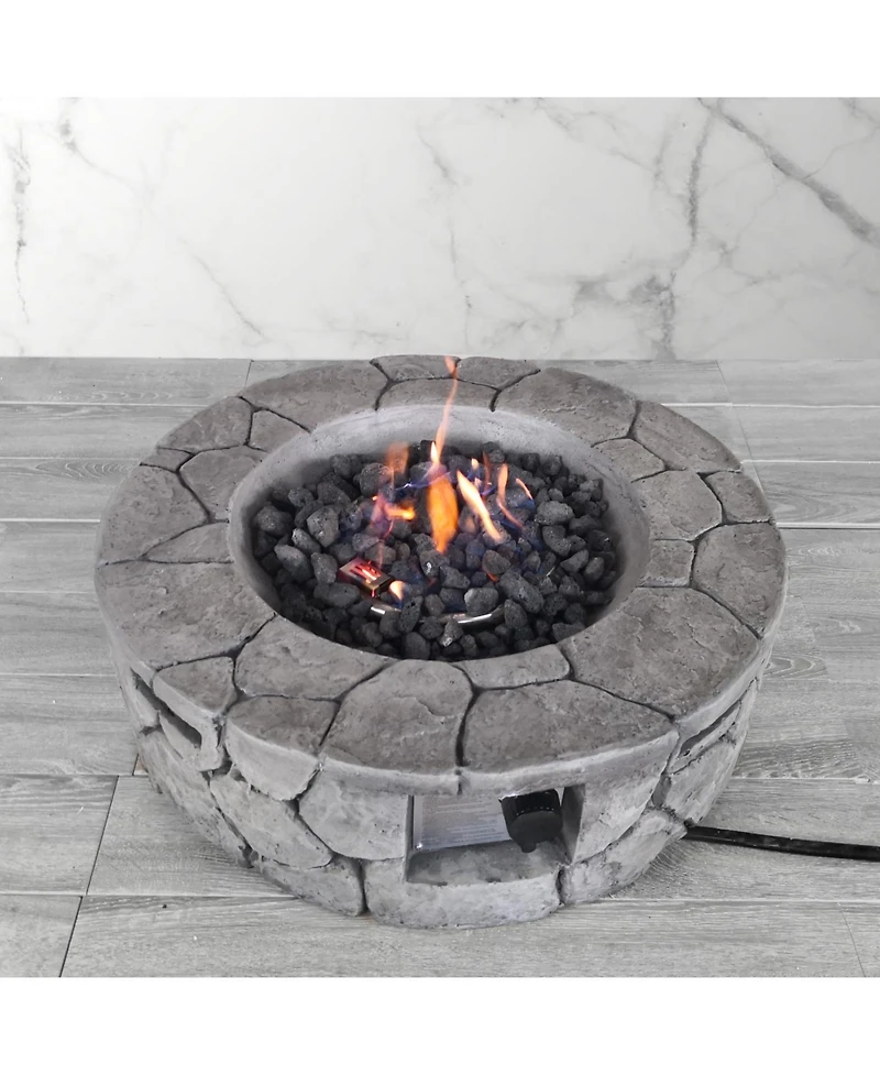 Flynama 28 Inch W 9 Inch H Fiber Reinforced Concrete Outdoor Fire Pit 40000 Btu Stainless Steel Burning Area