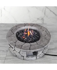 Flynama 28 Inch W 9 Inch H Fiber Reinforced Concrete Outdoor Fire Pit 40000 Btu Stainless Steel Burning Area