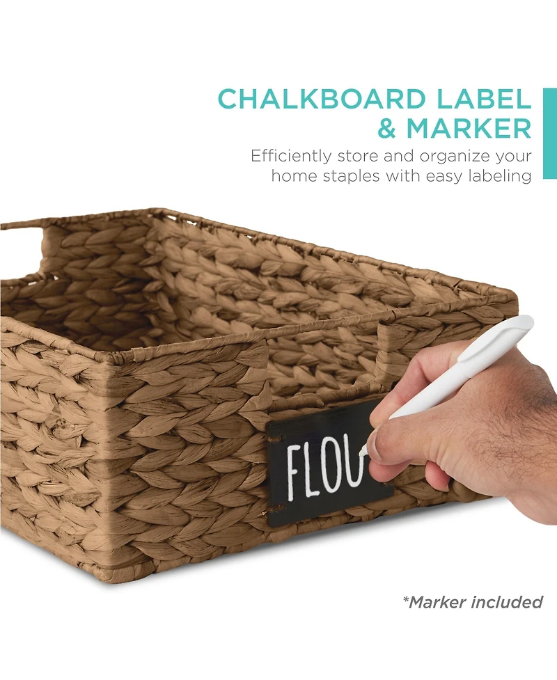 Best Choice Products Set of 4 16x12in Woven Water Hyacinth Pantry Baskets w/ Chalkboard Label, Chalk Marker
