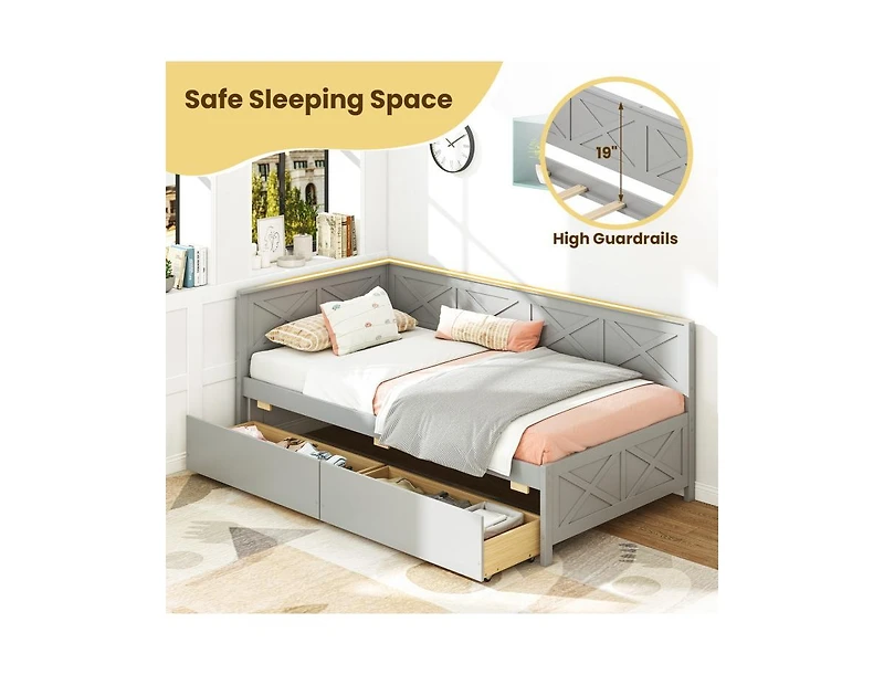 Slickblue Modern Twin Daybed with Two Drawers and Slat Support - 42