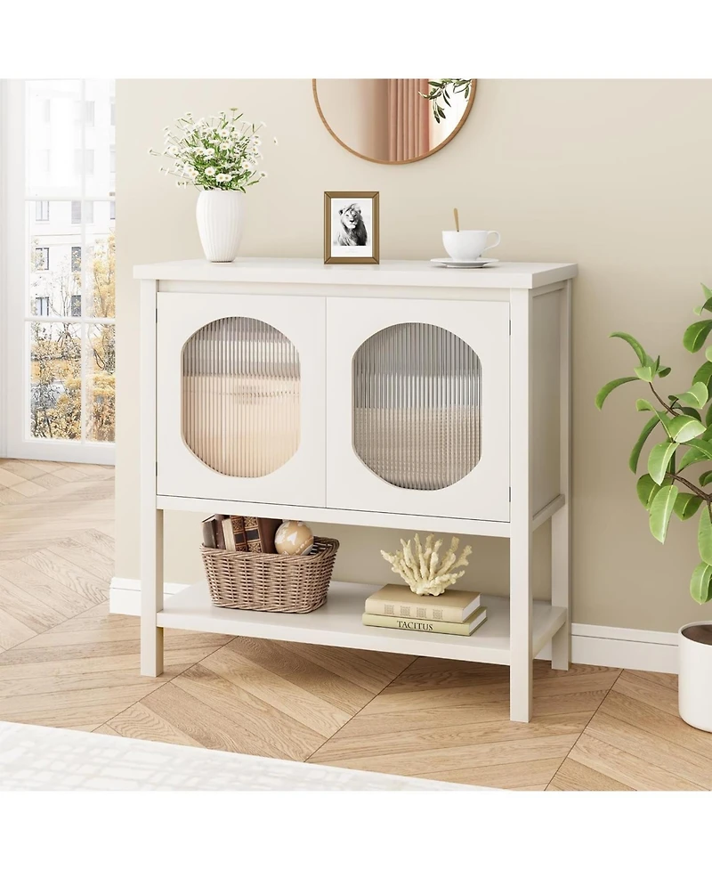 gaomon Buffet Storage Cabinet Wood 35.4" Sideboard Buffet Cabinet with Adjustable Shelf & Glass Doors Accent Cabinet Farmhouse Kitchen Storage Ca