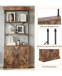 gaomon Tall Bookshelf with Doors, Industrial Freestanding Wood & Metal Bookcase, Storage Shelf Organizer for Bedroom and Living Room