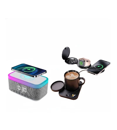 Pursonic Power & Comfort Trio – Sip & Charge Mug Warmer, All-in-One Alarm Clock & 5-in-1 Folding Charging Station