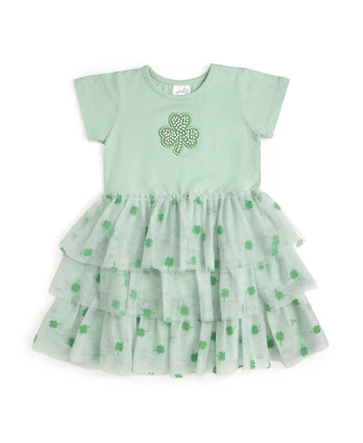 Sweet Wink Baby Girls Flocked Shamrock St. Patrick's Day Tiered Short Sleeve Tutu Dress