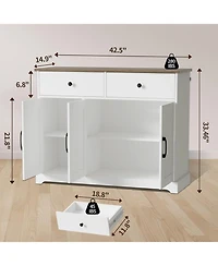 gaomon 42.5 in Sideboard Buffet Cabinet with Storage, Wooden Kitchen Storage Cabinet with Adjustable Shelf, Drawers & Barn Doors