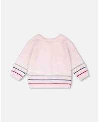 Deux par Baby Girls Cotton Knit Striped Button Front Cardigan Light Pink