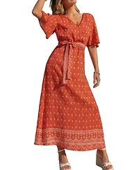 Cupshe Women's Bohemian Printed Maxi Dress with Belt