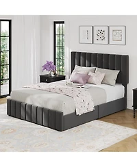 gaomon Queen Linen Upholstered Platform Bed Frame with Storage Drawers, Adjustable Headboard